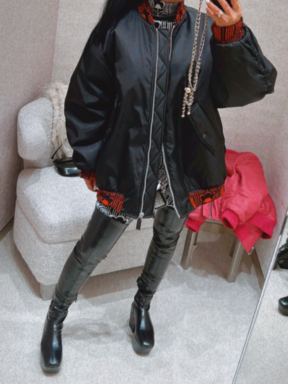 Prada Runway Stretch Nappa Over The Knee Platform Boots 37 Black Triangle Logo